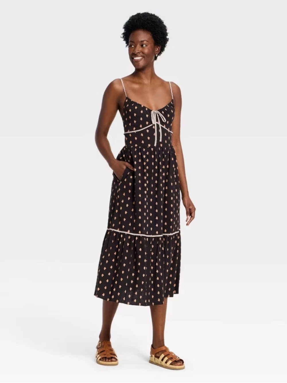 Universal Thread Ruffle Brown Floral Paisley Tie-Front Pullover Sundress NWT L